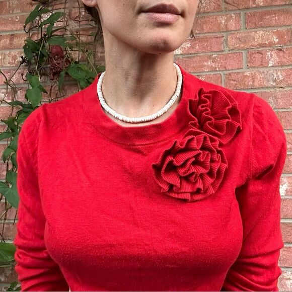 Kate Spade Red Floral Applique Sweater S Coquette Preppy Cottagecore Knit Top - Picture 2 of 12